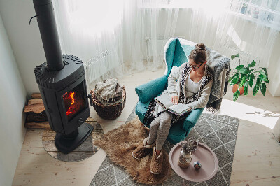 Kulaté sklo pod krbová kamna Dřevěná textura v přírodním stylu