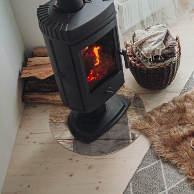 Kulaté sklo pod krbová kamna Dřevěná textura v přírodním stylu