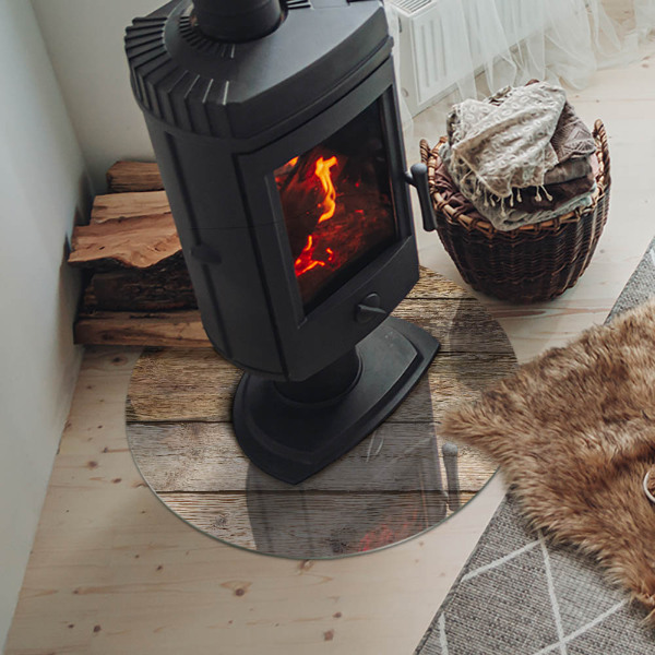 Kulaté sklo pod krbová kamna Dřevěná textura v přírodním stylu