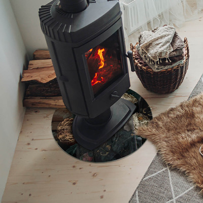 Kulatá skleněná podložka pod kamna Květinový motiv s motýly