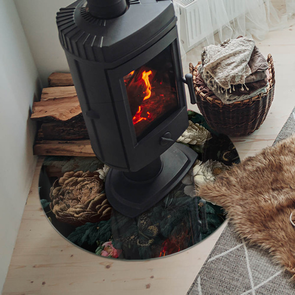 Kulatá skleněná podložka pod kamna Květinový motiv s motýly