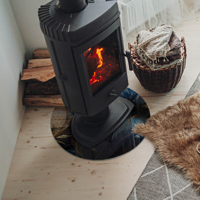 Kulatá skleněná podložka pod kamna Stylové listy ve struktuře