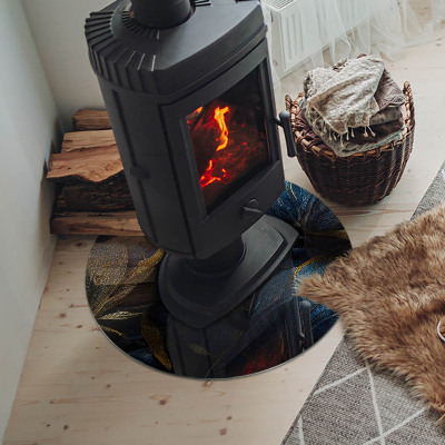 Kulatá skleněná podložka pod kamna Stylové listy ve struktuře