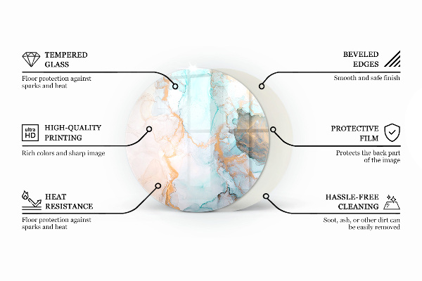 Kulatá skleněná podložka pod kamna Surový beton v minimalistickém stylu
