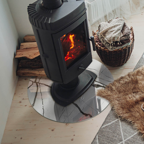 Kulaté sklo pod krbová kamna Mramorové žíly v elegantním stylu