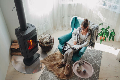 Kulaté sklo pod krbová kamna Kamenný organický motiv