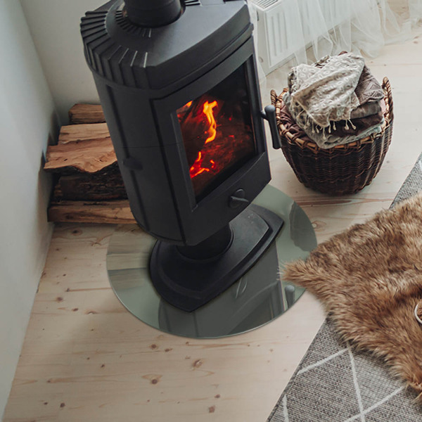 Kulatá skleněná podložka pod kamna Šedozelená barva