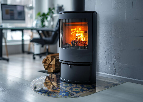 Půloválná skleněná podložka pod kamna Keramické vzory na pozadí