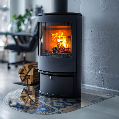 Půloválná skleněná podložka pod kamna Keramické vzory na pozadí