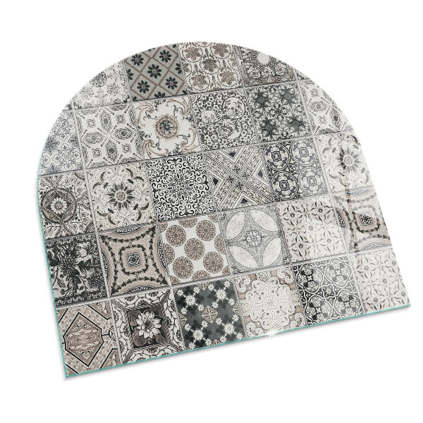 Půloválná podložka pod krbová kamna Kachlové dekorativní vzory