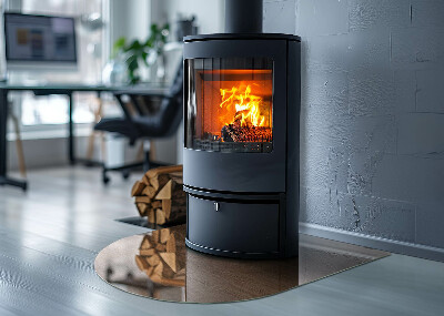 Půloválné sklo před krb Vzor inspirovaný dřevem