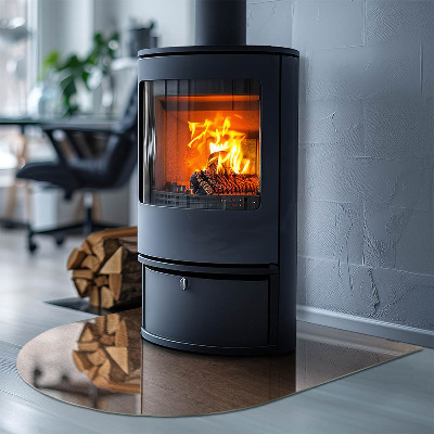 Půloválné sklo před krb Vzor inspirovaný dřevem