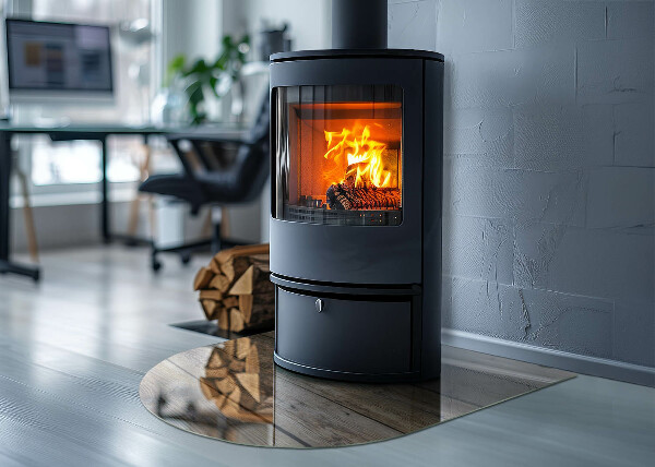 Půloválná skleněná podložka pod kamna Dřevěná mozaika v rozvržení