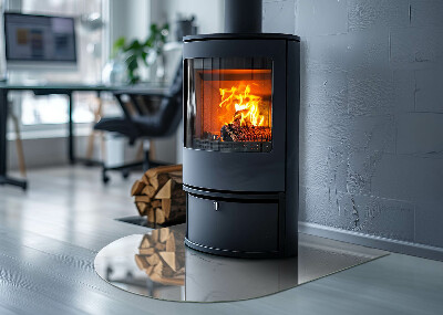 Půloválná skleněná podložka pod kamna Mramorový motiv s jemnými žilkami