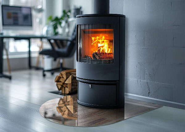 Půloválné sklo před krb Dřevěný vzor v geometrickém uspořádání