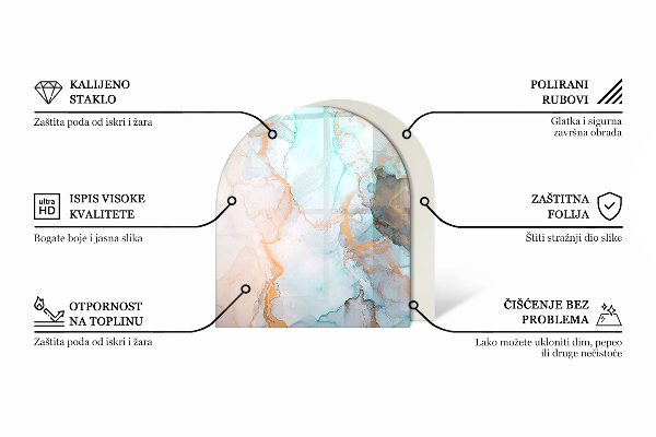 Půloválné sklo před krb Dřevěný vzor v geometrickém uspořádání