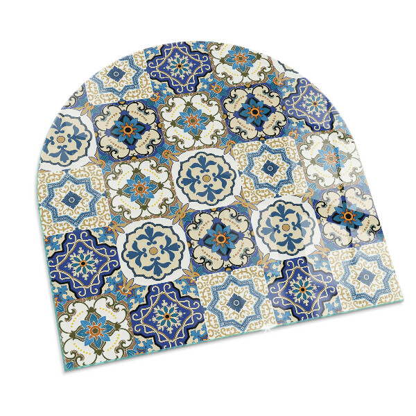 Půloválná skleněná podložka pod kamna Mozaikový motiv s květinovými akcenty