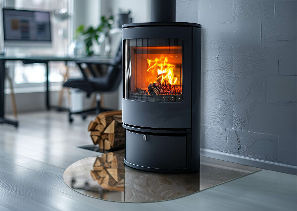 Půloválná skleněná podložka pod kamna Jemné vzory listů