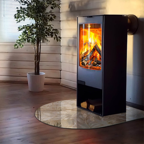 Půloválná skleněná podložka pod kamna Jemné vzory listů