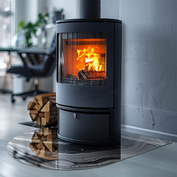 Půloválná podložka pod krbová kamna Abstraktní vlnité a lineární vzory