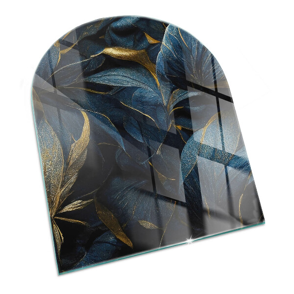 Půloválná skleněná podložka pod kamna Stylové listy ve struktuře