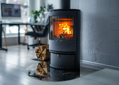 Půloválná skleněná podložka pod kamna Stylové listy ve struktuře