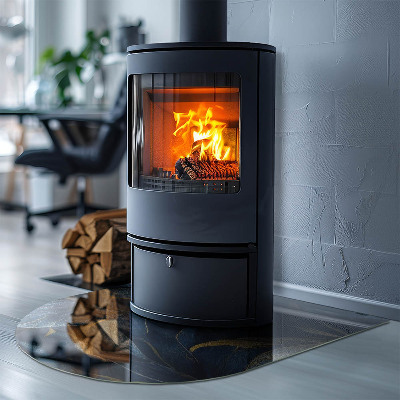 Půloválná skleněná podložka pod kamna Stylové listy ve struktuře