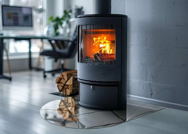 Půloválné sklo před krb Mramorové žíly v elegantním stylu