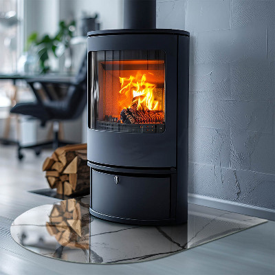 Půloválné sklo před krb Mramorové žíly v elegantním stylu