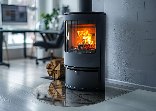 Půloválná skleněná podložka pod kamna Kamenný styl v přírodní verzi