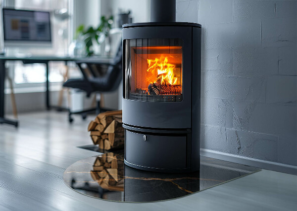 Půloválná podložka pod krbová kamna Mramorový styl s jemným žilkováním