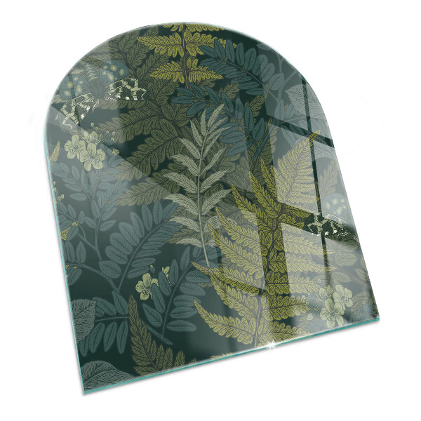 Půloválné sklo před krb Rostlinné vzory s motýly