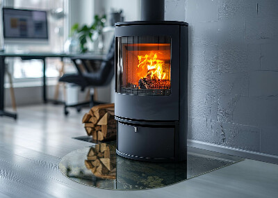 Půloválné sklo před krb Rostlinné vzory s motýly