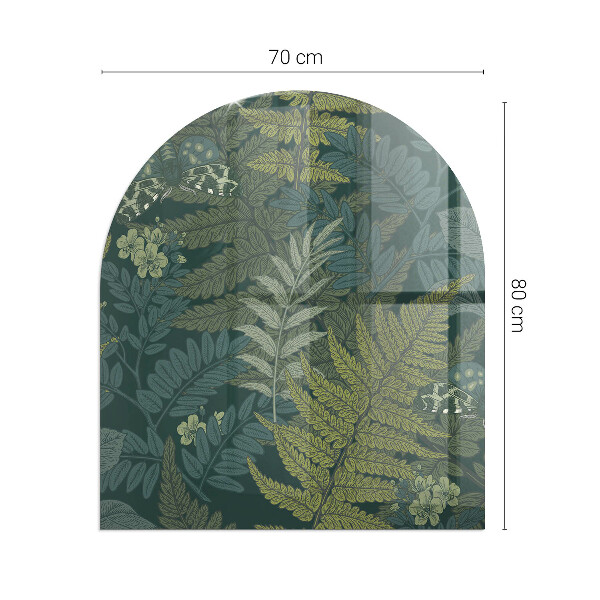 Půloválné sklo před krb Rostlinné vzory s motýly