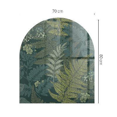 Půloválné sklo před krb Rostlinné vzory s motýly