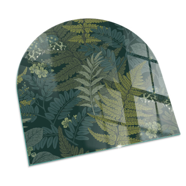 Půloválné sklo před krb Rostlinné vzory s motýly