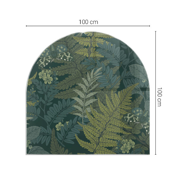 Půloválné sklo před krb Rostlinné vzory s motýly