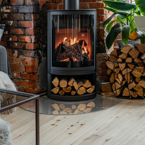 Rohová skleněná podložka pod kamna Betonová konstrukce s efektem