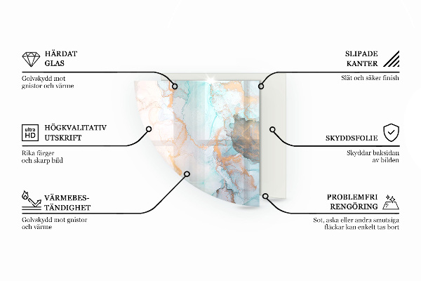 Rohová skleněná podložka pod kamna Jemné vzory listů