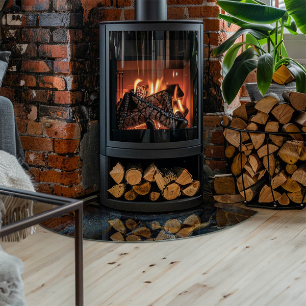 Rohová skleněná podložka pod kamna Stylové listy ve struktuře