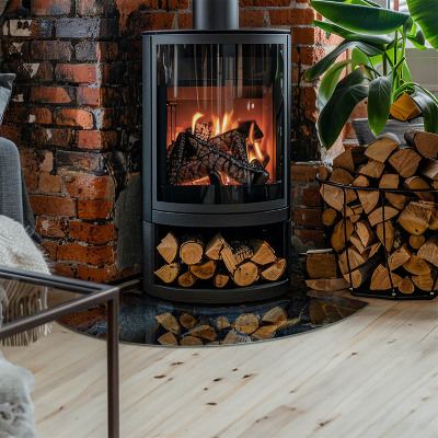 Rohová skleněná podložka pod kamna Stylové listy ve struktuře