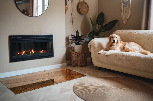 Obdélníková skleněná podložka pod kamna Dřevo v průřezu s přírodní texturou