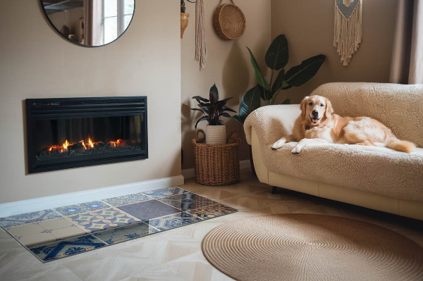 Obdélníková skleněná podložka pod kamna Keramické vzory na pozadí