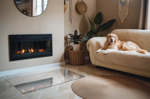 Obdélníkové sklo pod krbová kamna Mramorové akcenty s jemným žilkováním