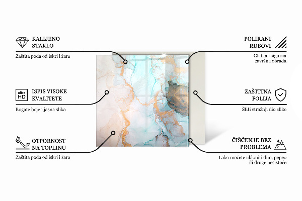 Obdélníkové sklo pod krbová kamna Mramorová textura v elegantním stylu