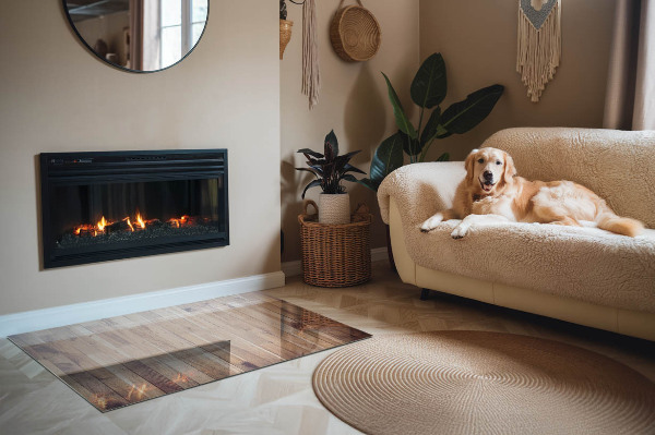 Obdélníkové sklo pod krbová kamna Dřevěný vzor v geometrickém uspořádání