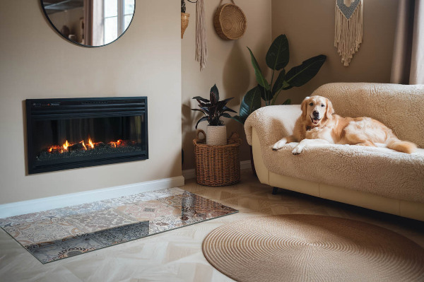 Obdélníkové sklo pod krbová kamna Mozaikové vzory v dlaždicích