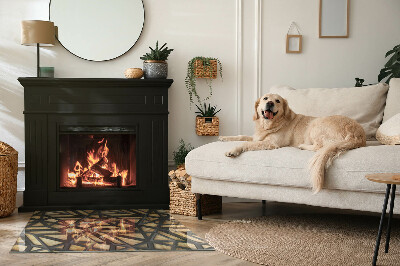 Obdélníkové sklo pod krbová kamna Moderní tvary s dřevěným akcentem