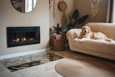 Obdélníkové sklo pod krbová kamna Moderní tvary s dřevěným akcentem