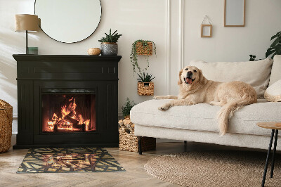 Obdélníkové sklo pod krbová kamna Moderní tvary s dřevěným akcentem